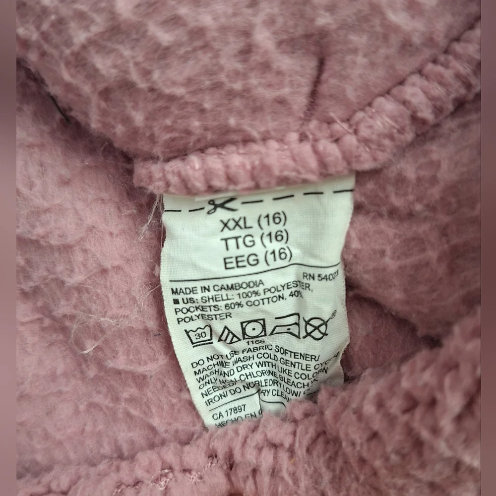 Old Navy Sherpa Fleece Hoodie 1/4 Zip Sweatshirt Pockets Pink Kids XXL Womens XS